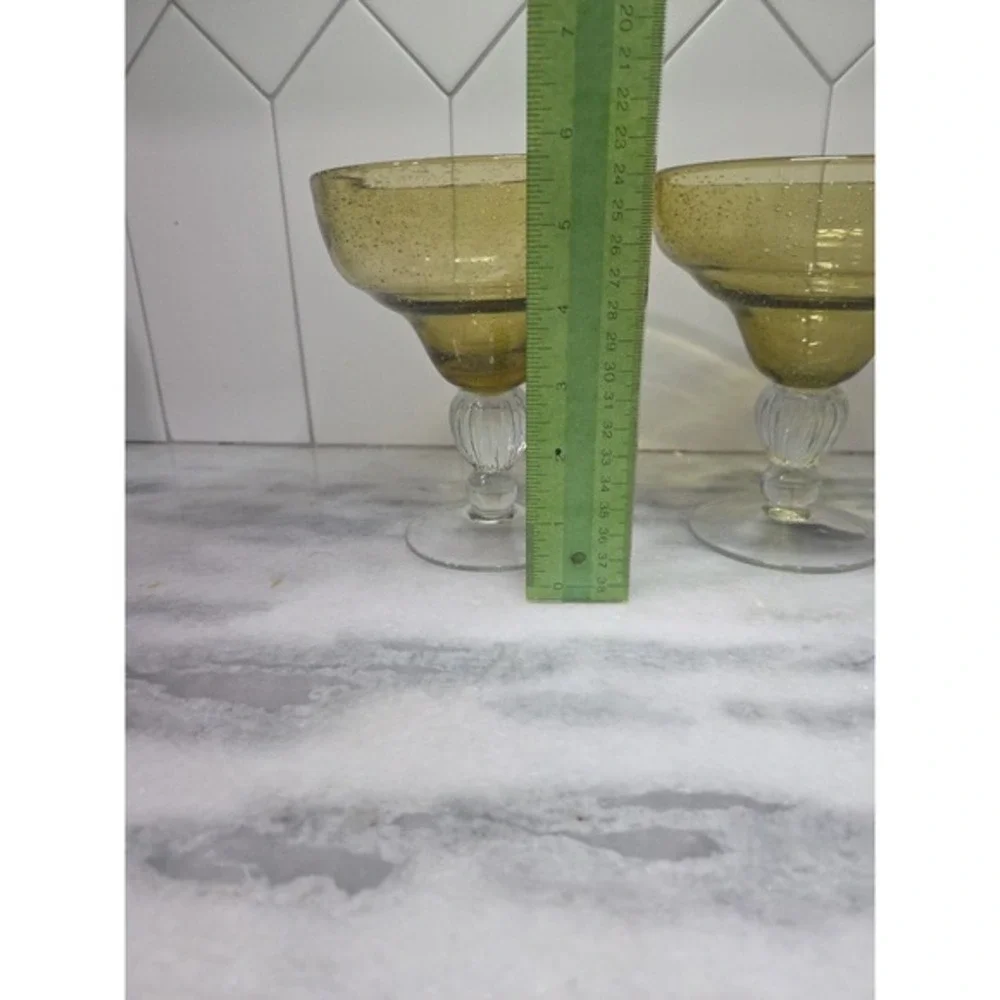 Pier 1 Hand Blown Margarita Glasses, Amber Bubble Design, Set of 2, Cocktail‎